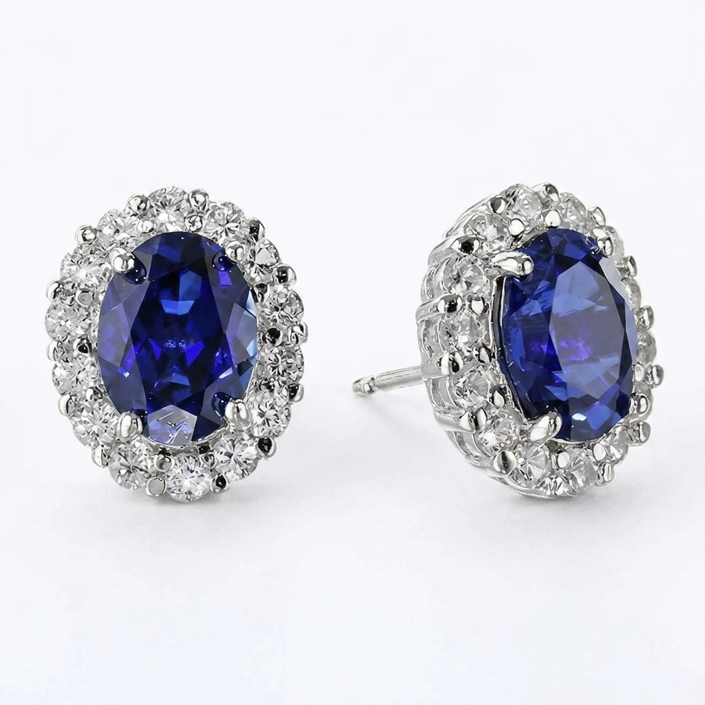Oval White Sapphire Stud Earrings | White Gold