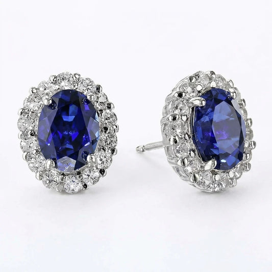 Oval White Sapphire Stud Earrings | White Gold